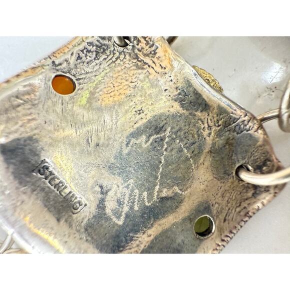 VTG Estate Sherry Tinsman Sterling Silver Bracelet W/ Amethyst & Amber Stones - Picture 6 of 7